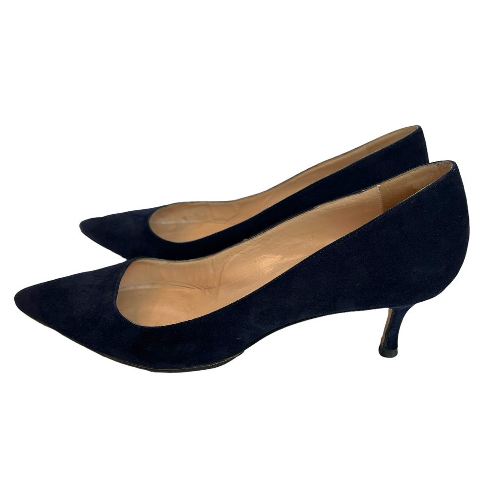 Manolo Blahnik BB 50 Navy Blue Suede Leather Pointed Toe Pumps Size EU 38 (US 8)